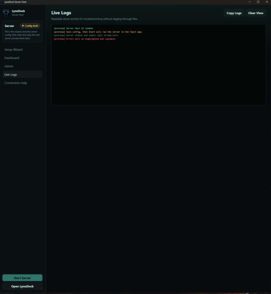 Server Host live logs