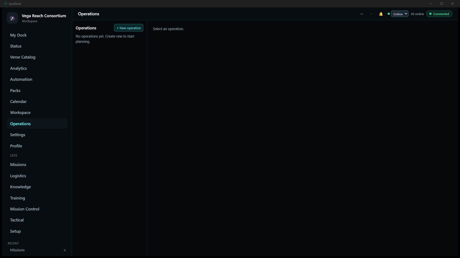 The Operations page after Archive: No operations yet. Create one to start planning.