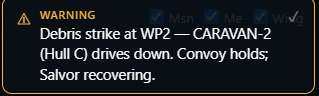 Close-up of the WARNING alert card