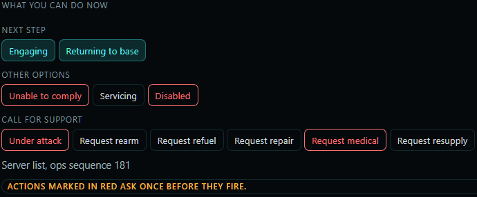 Close-up of the member's action deck after acknowledging