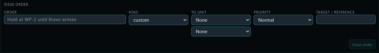 Close-up of the Issue order form fields