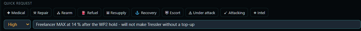 Close-up of the Quick request row with the priority selector and the note